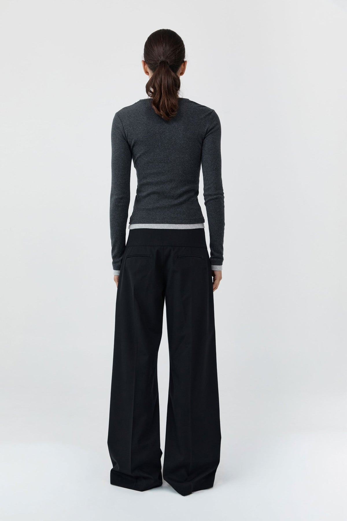 Wool Wide Waistband Pants - Black