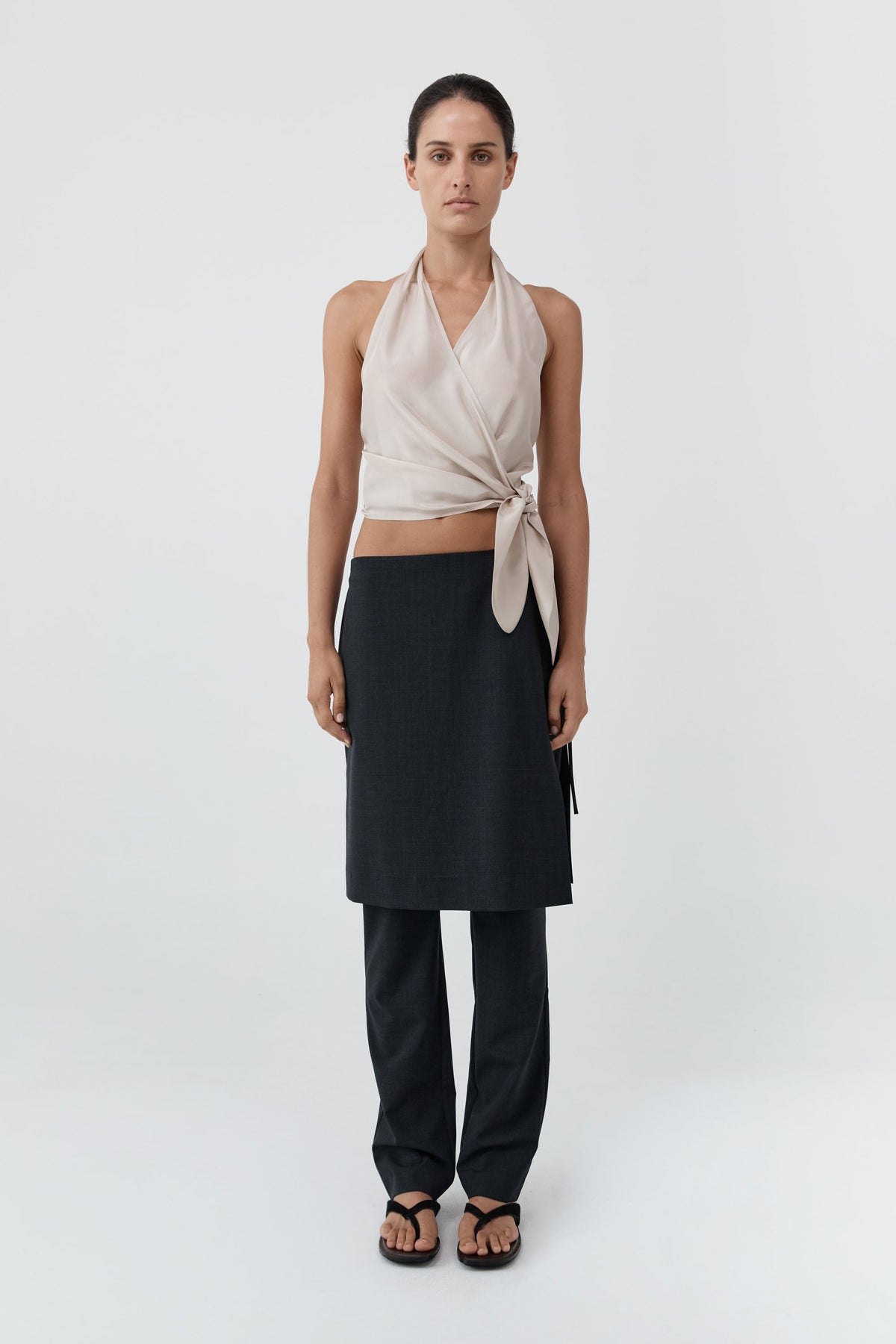 Silk Halter Wrap Top - Soft Ash