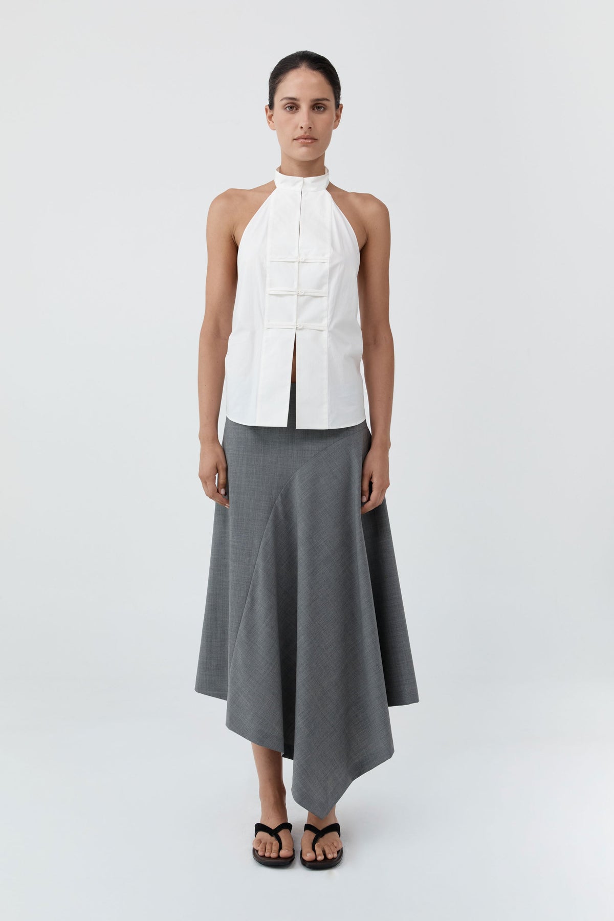 Button Detail Halter Top - Off White