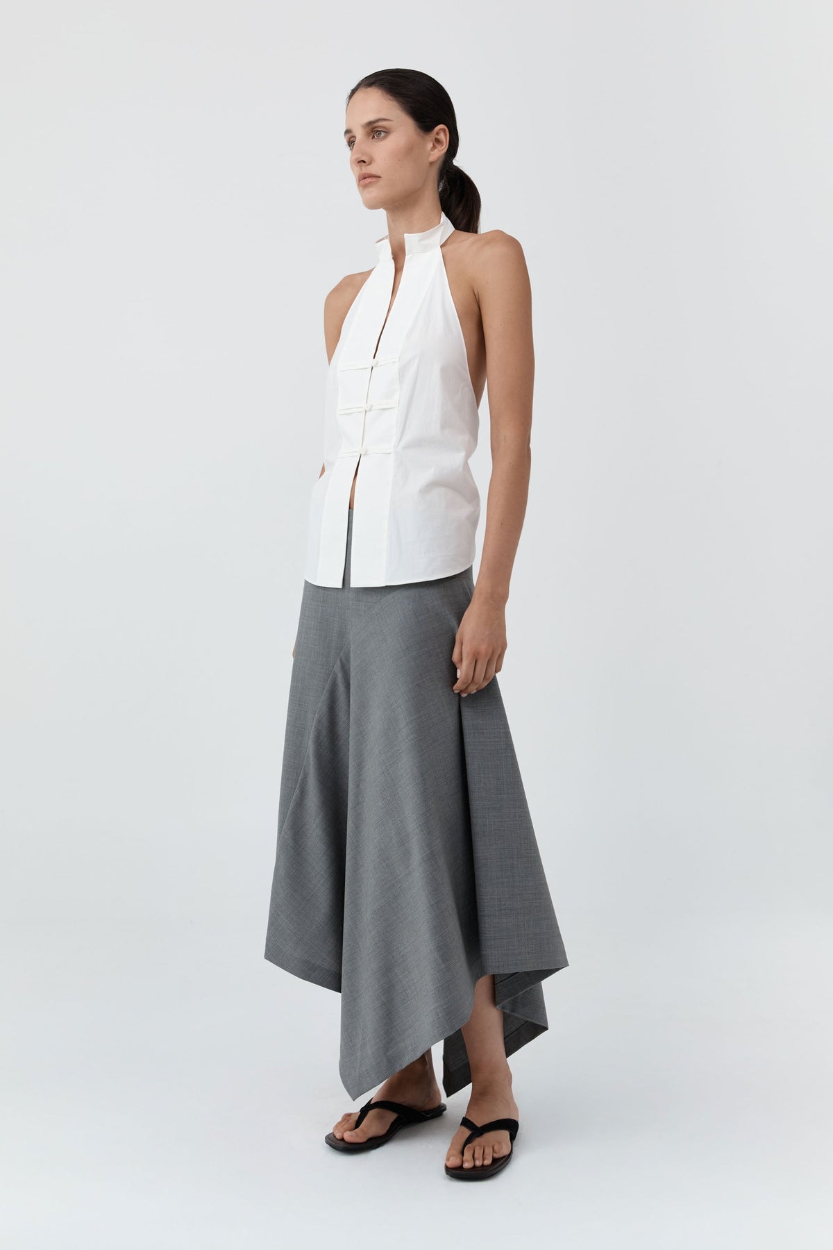 Button Detail Halter Top - Off White