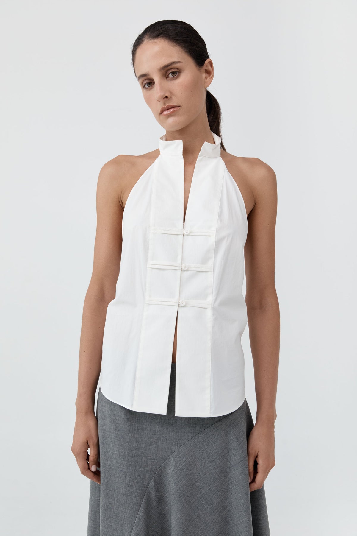 Button Detail Halter Top - Off White