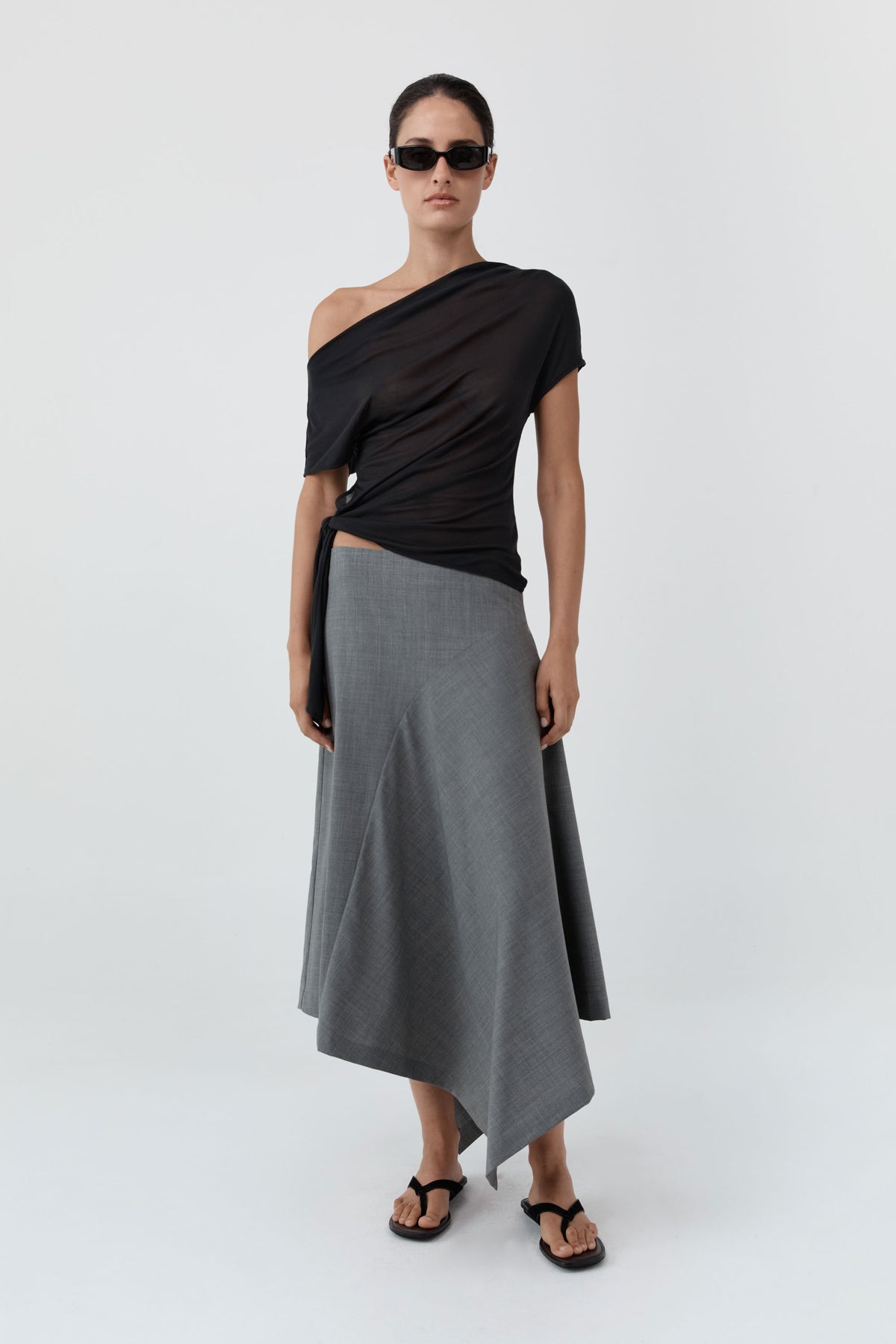 Fine Jersey Off Shoulder Top - Charcoal