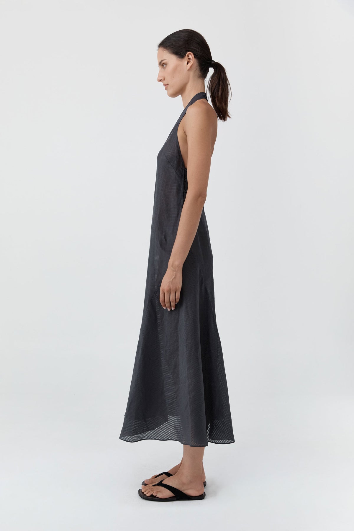 Woven Check Halter Dress - Iron Glaze