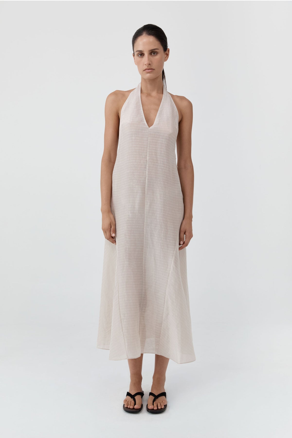 Woven Check Halter Dress - Soft Ash