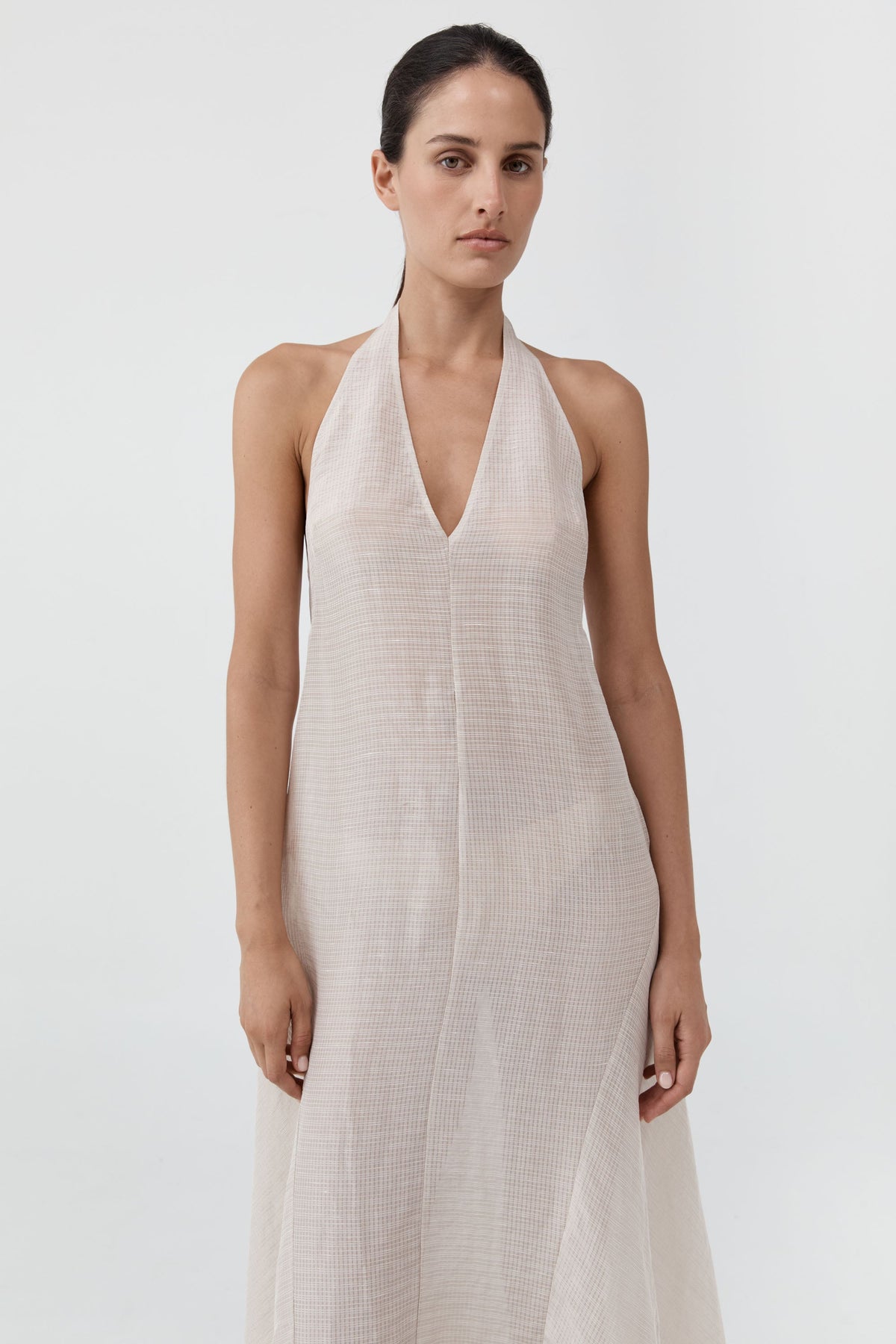 Woven Check Halter Dress - Soft Ash