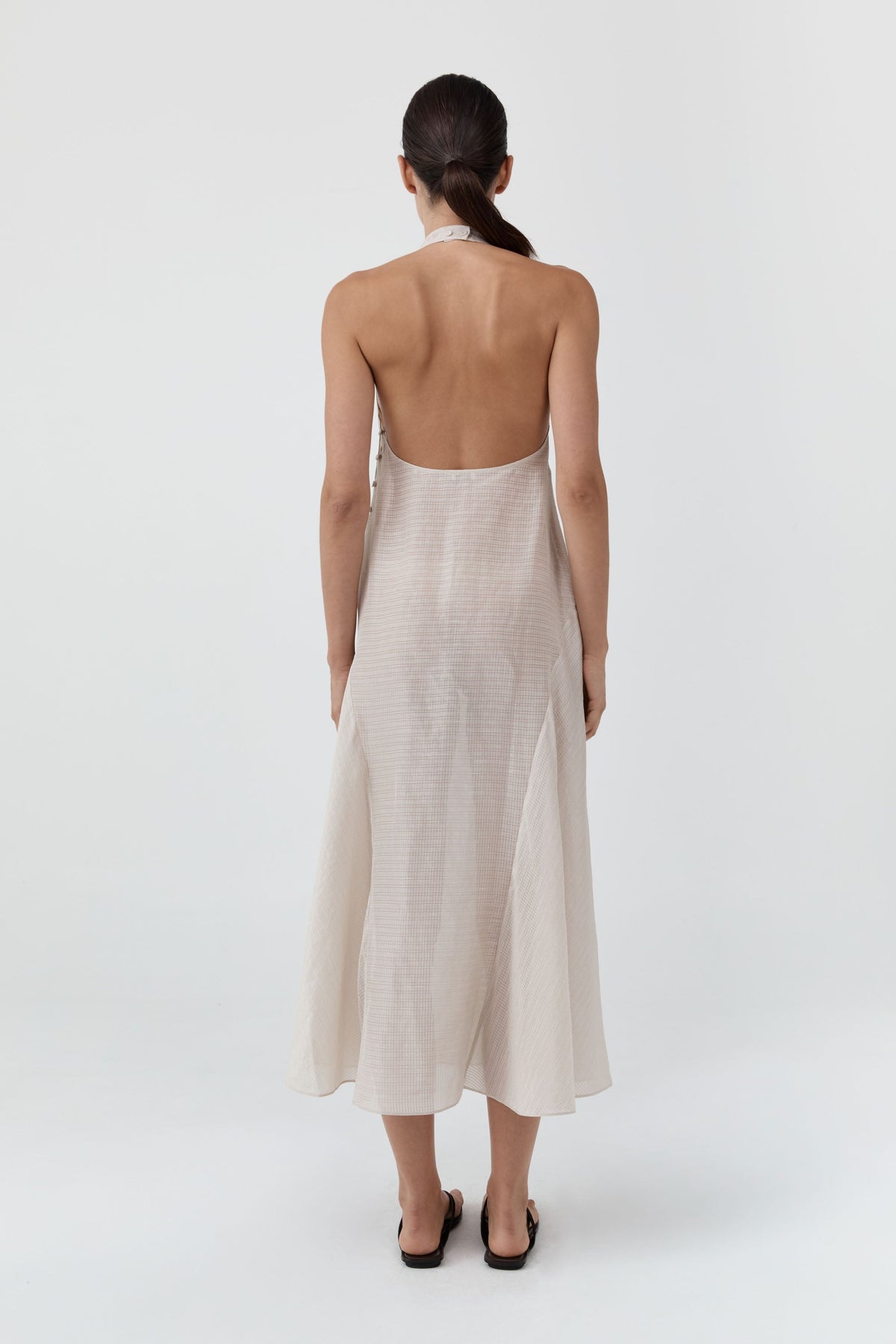 Woven Check Halter Dress - Soft Ash