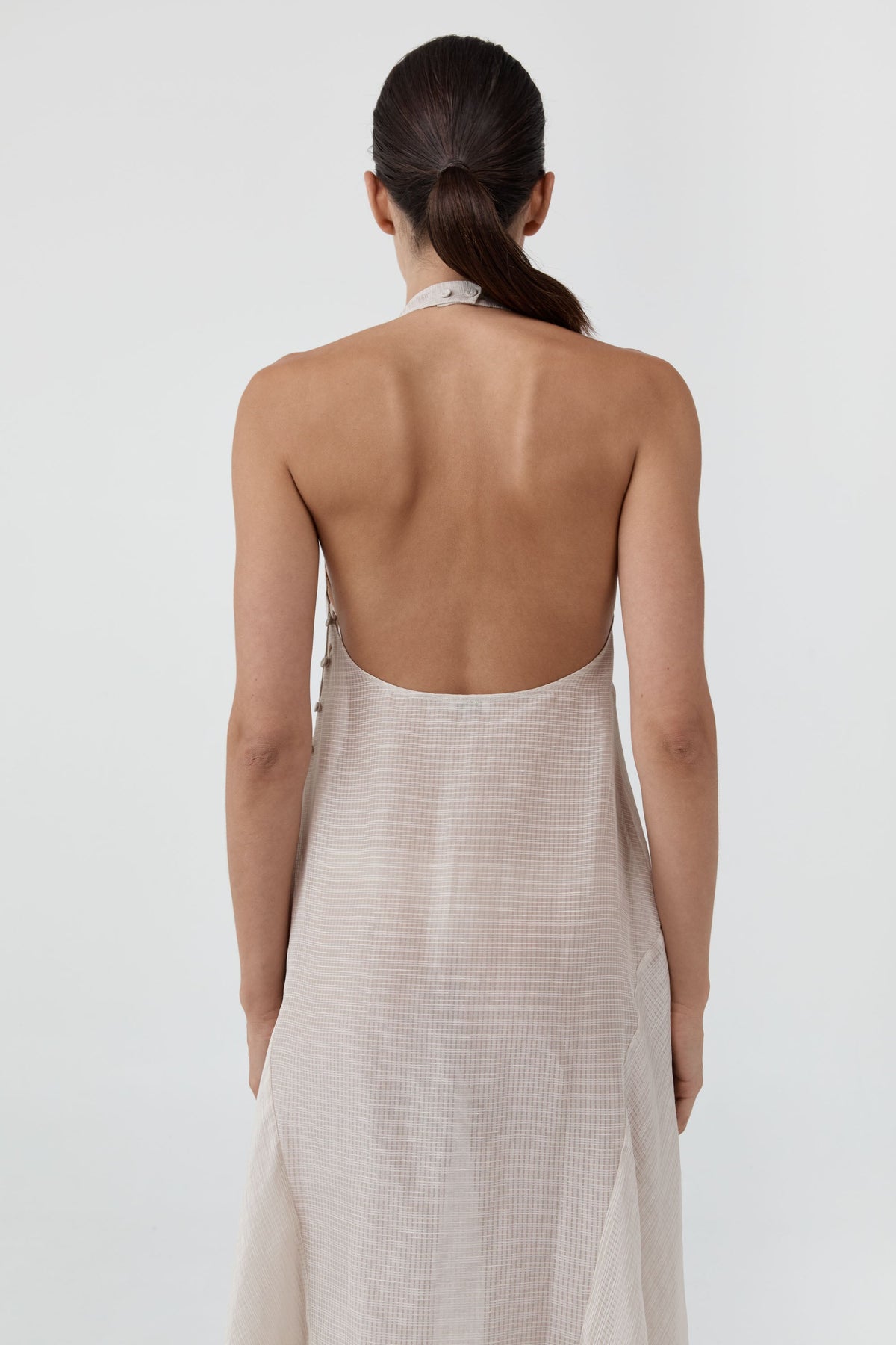 Woven Check Halter Dress - Soft Ash
