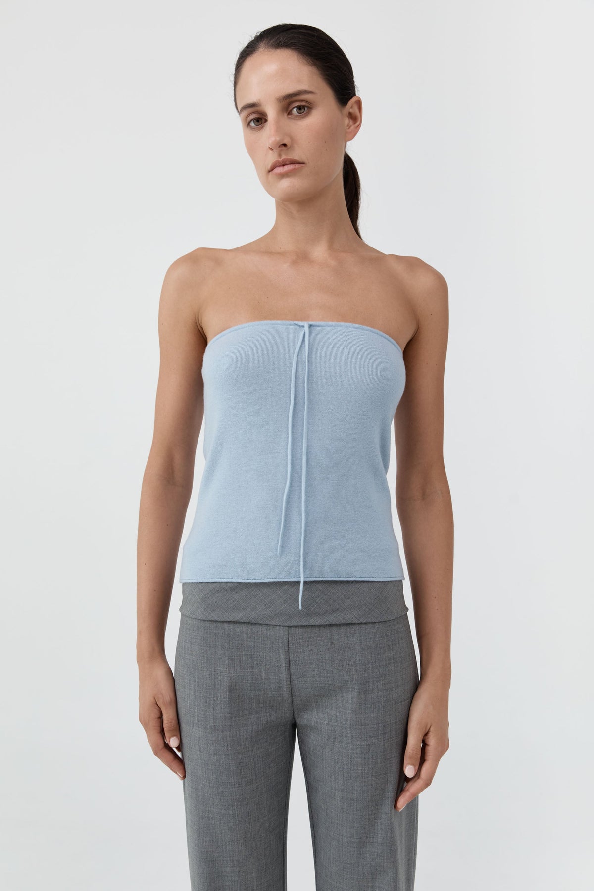 Wool Strapless Top - Light Steel