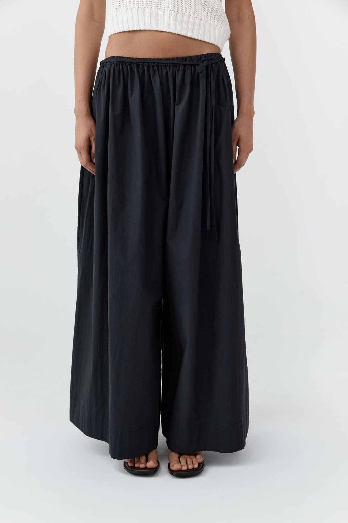 Cotton Hybrid Wide Leg Pants - Black