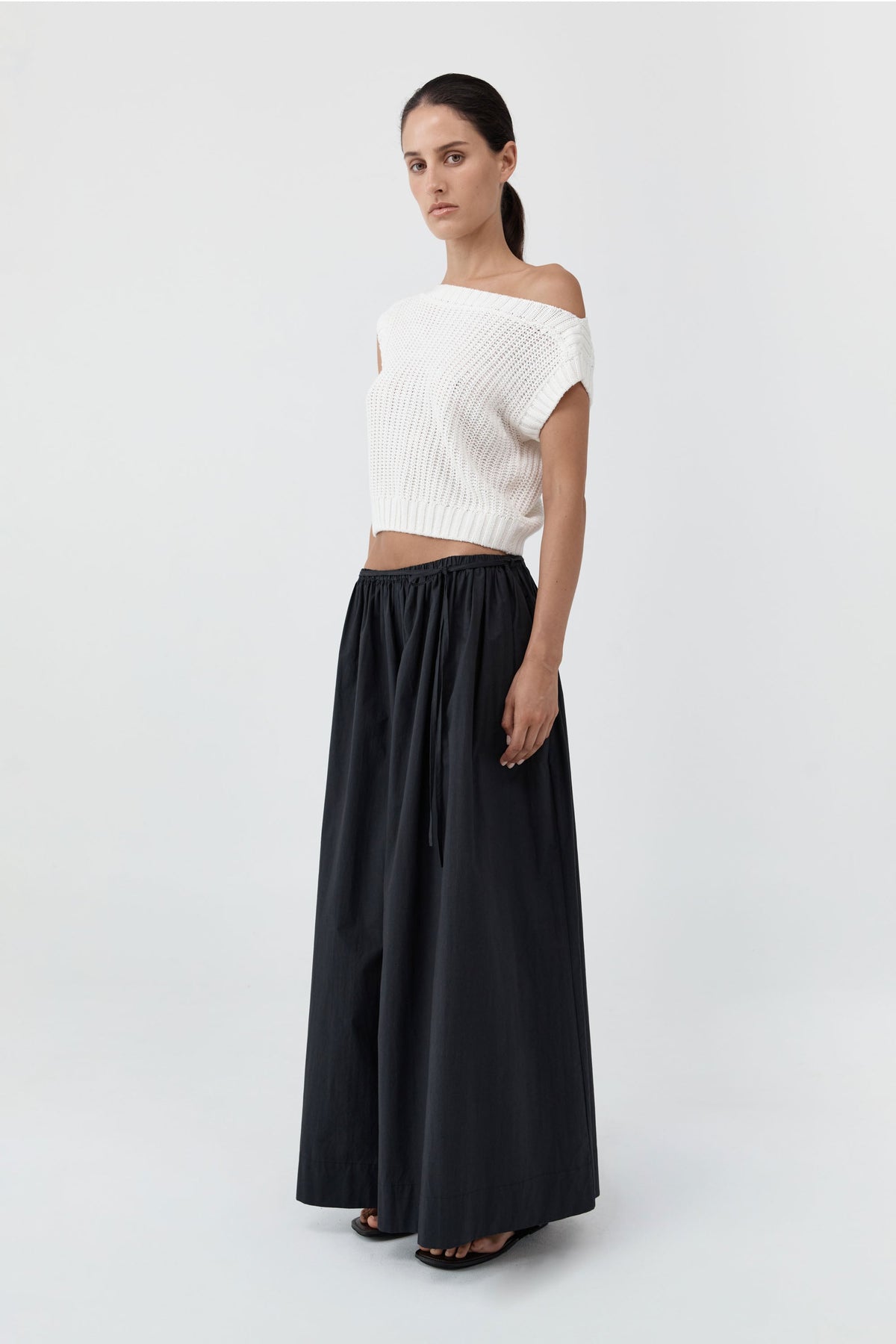Cotton Hybrid Wide Leg Pants - Black