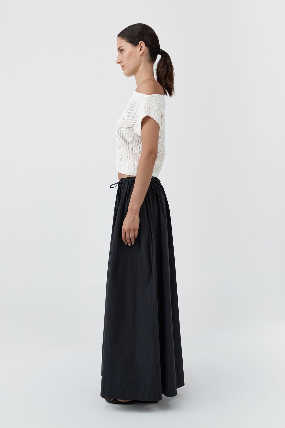 Cotton Hybrid Wide Leg Pants - Black