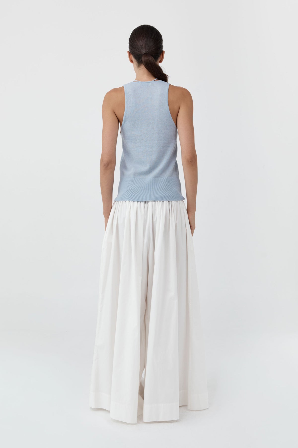 Plunge Rouleau Knit Tie Top - Light Steel