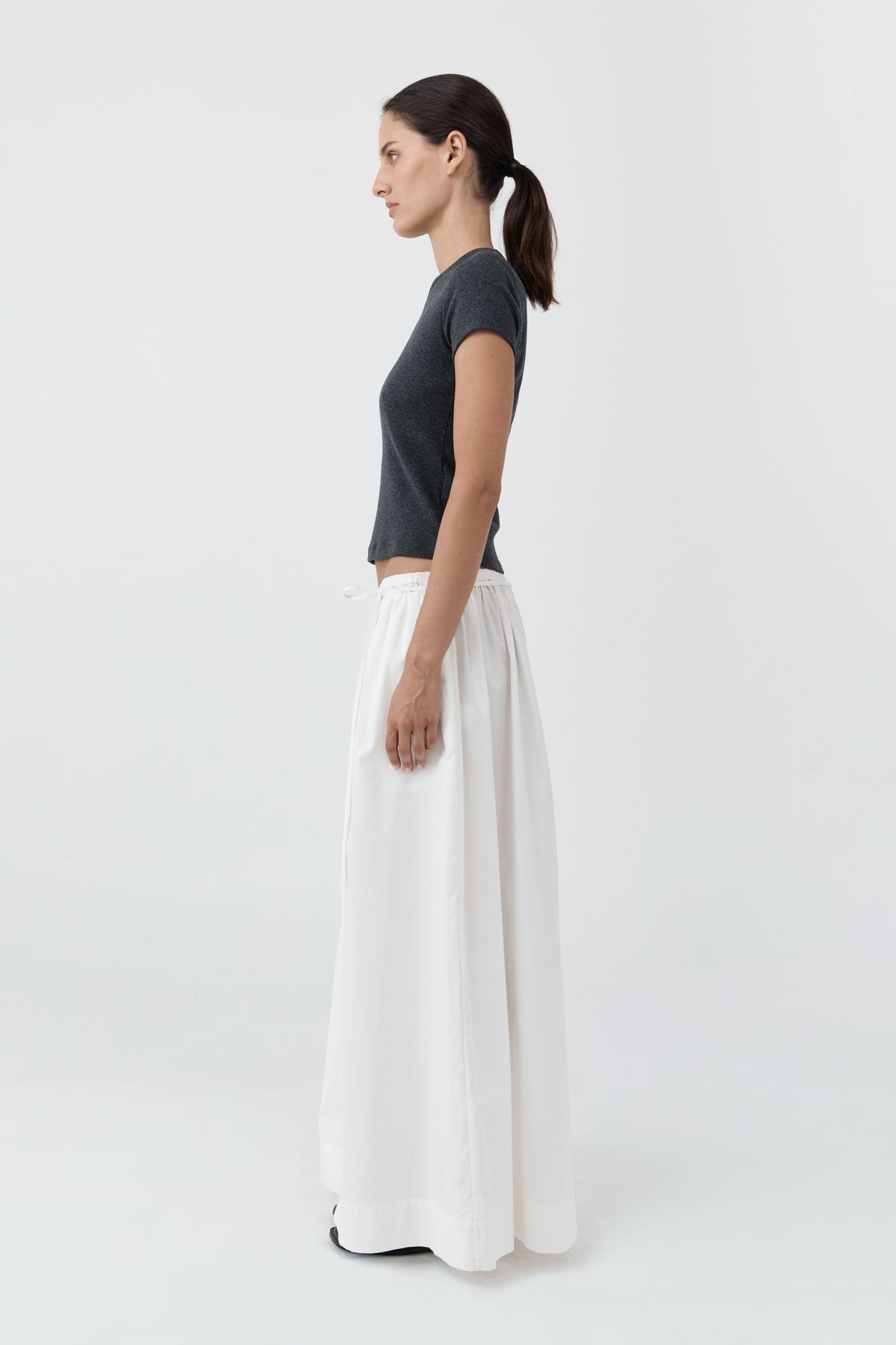 Cotton Hybrid Wide Leg Pants - Off White
