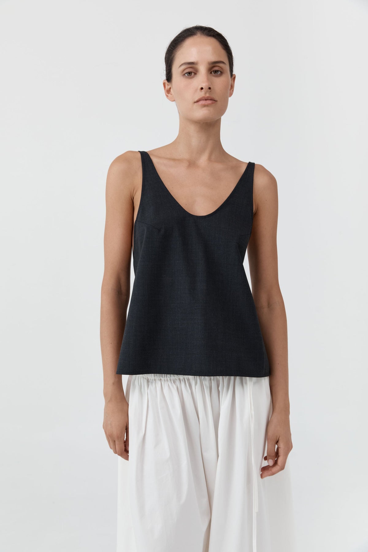 Wool Rouleau Tie Top - Dark Graphite