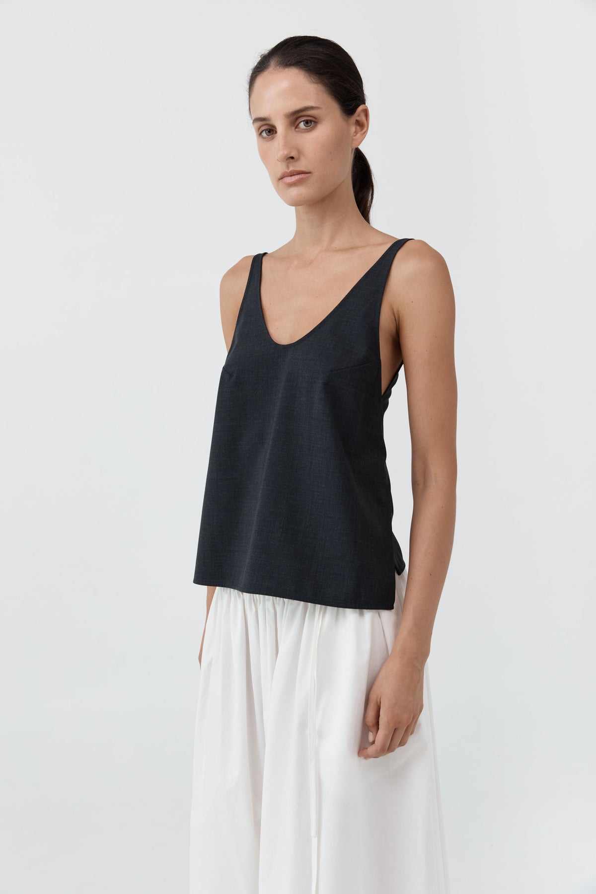 Wool Rouleau Tie Top - Dark Graphite