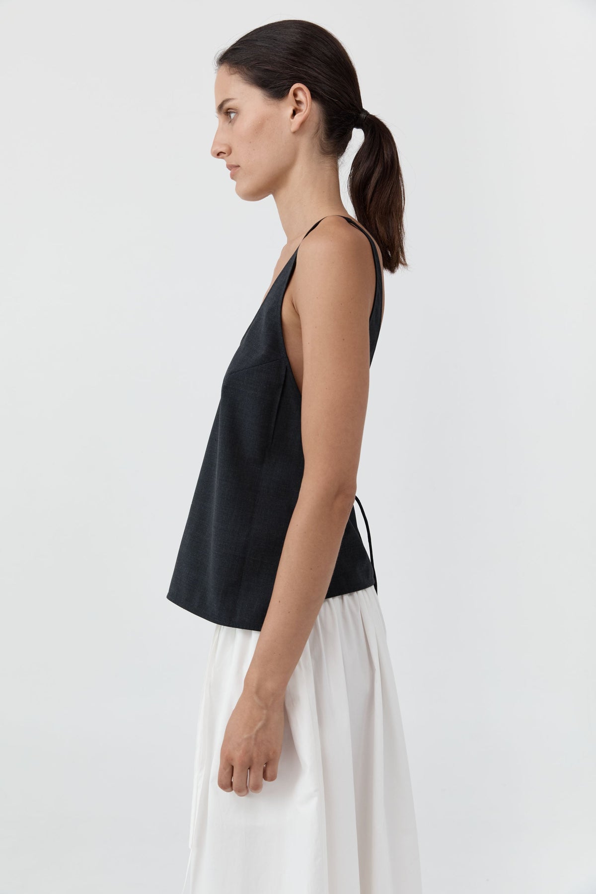 Wool Rouleau Tie Top - Dark Graphite