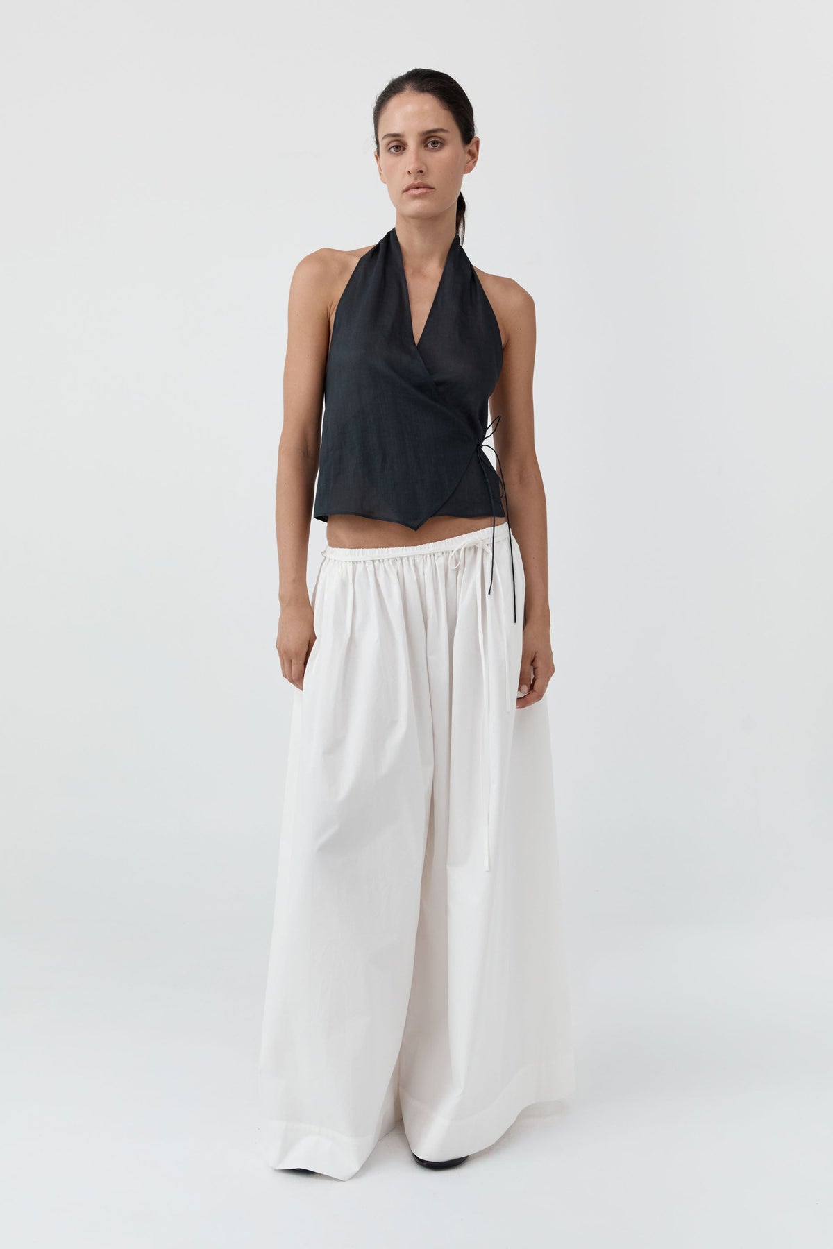 Cotton Hybrid Wide Leg Pants - Off White