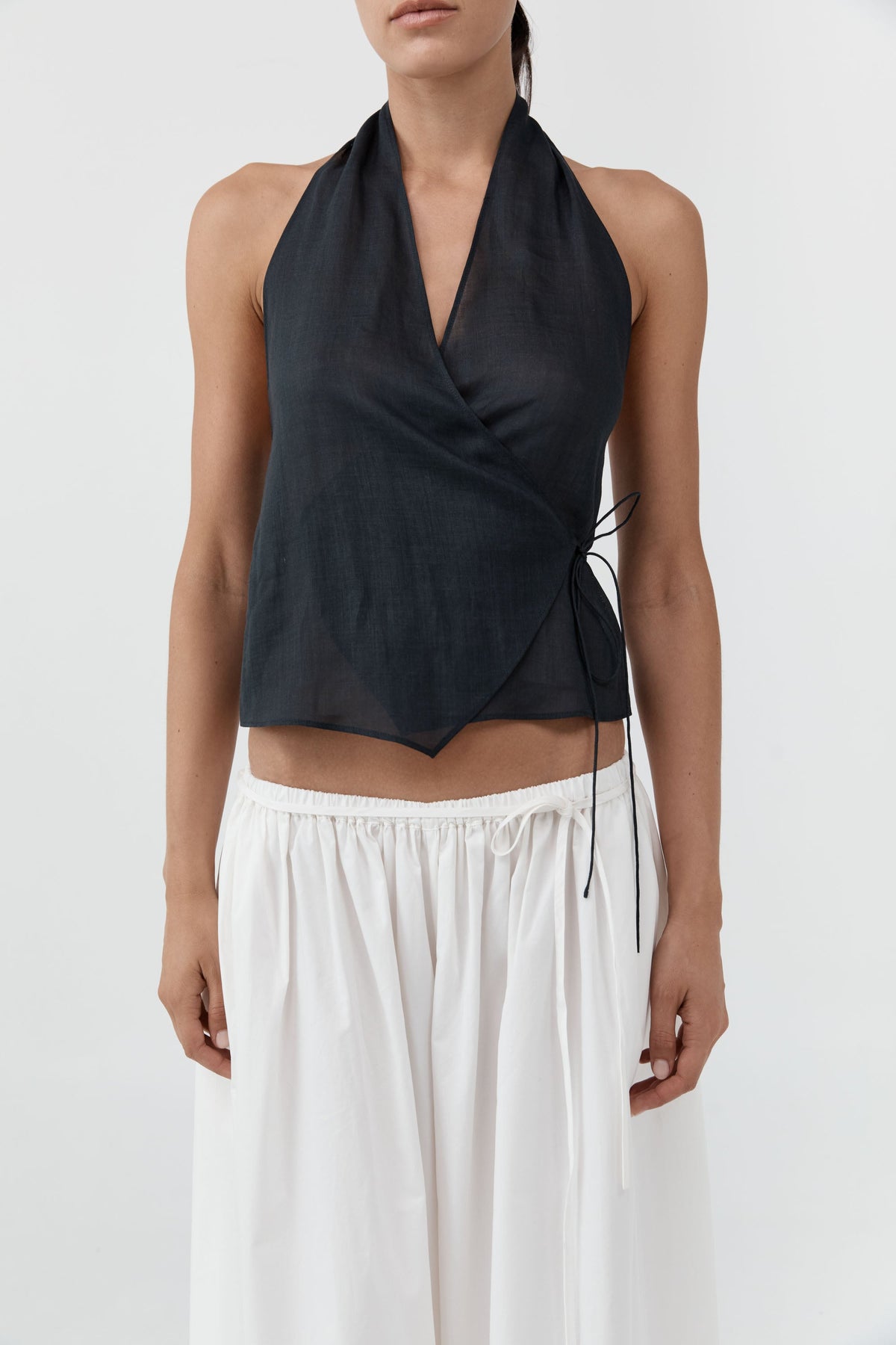 Transparent Wrap Halter Top - Black