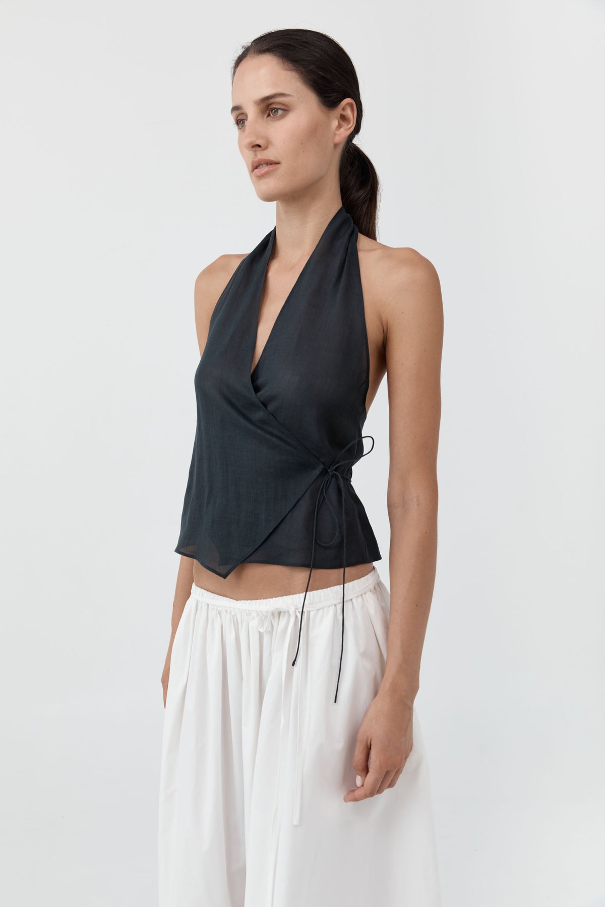 Transparent Wrap Halter Top - Black