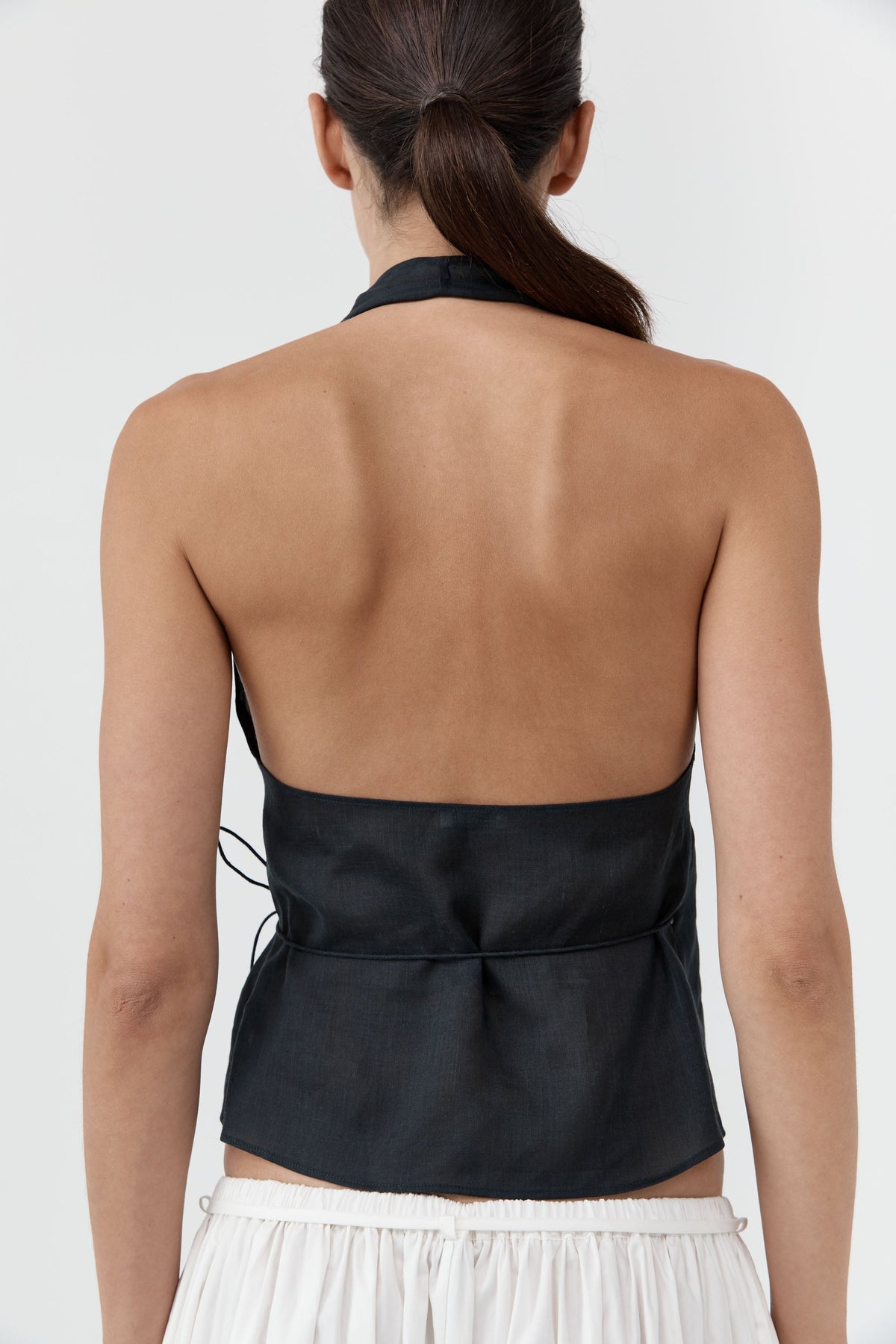 Transparent Wrap Halter Top - Black