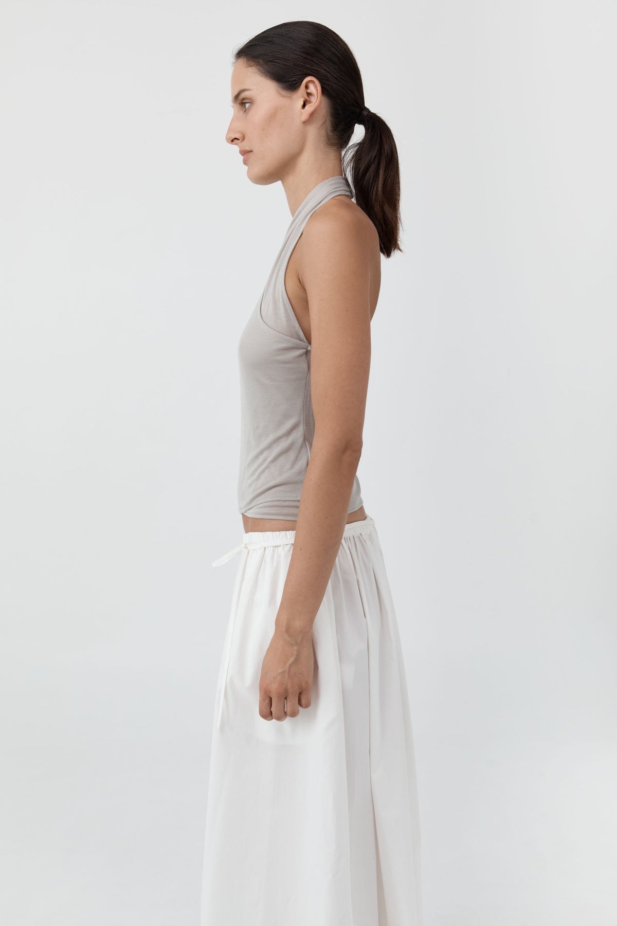 Fine Jersey Wrap Halter Top - Soft Ash