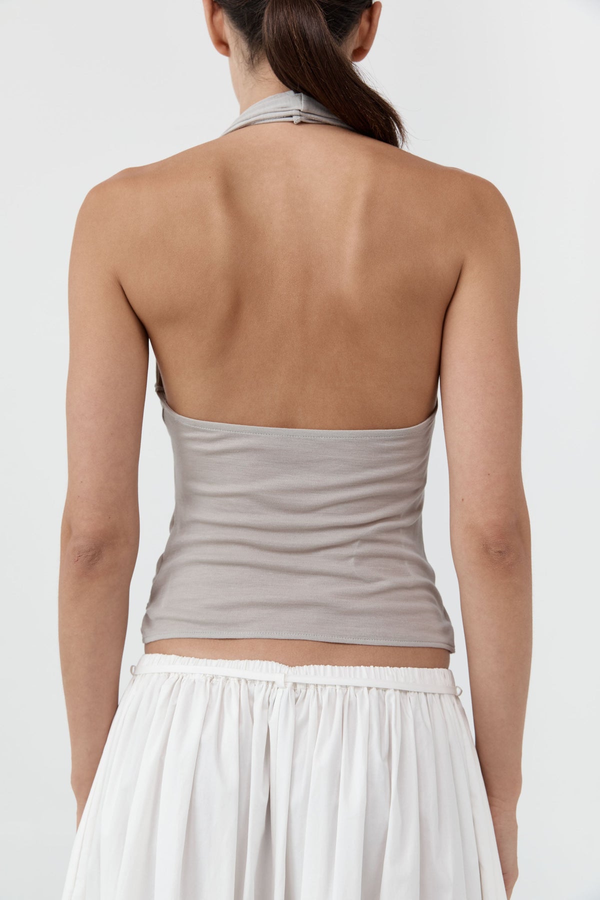 Fine Jersey Wrap Halter Top - Soft Ash