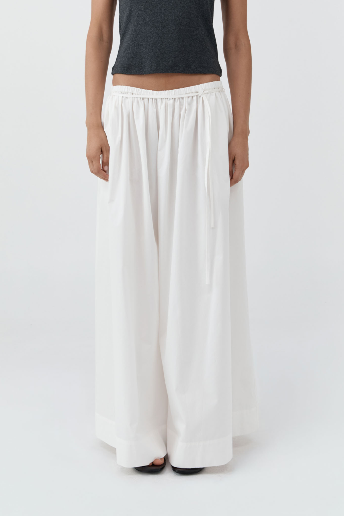 Cotton Hybrid Wide Leg Pants - Off White