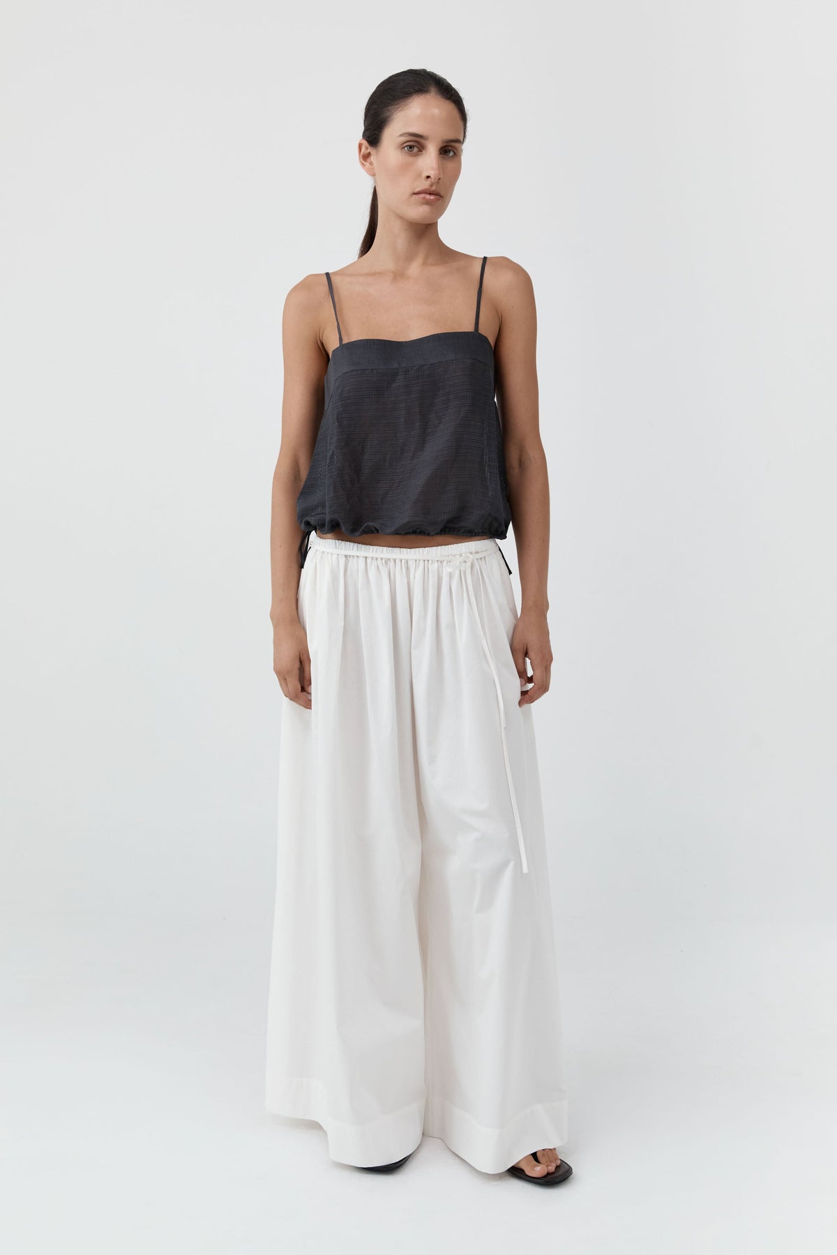 Woven Check Drawstring Cami - Iron Glaze