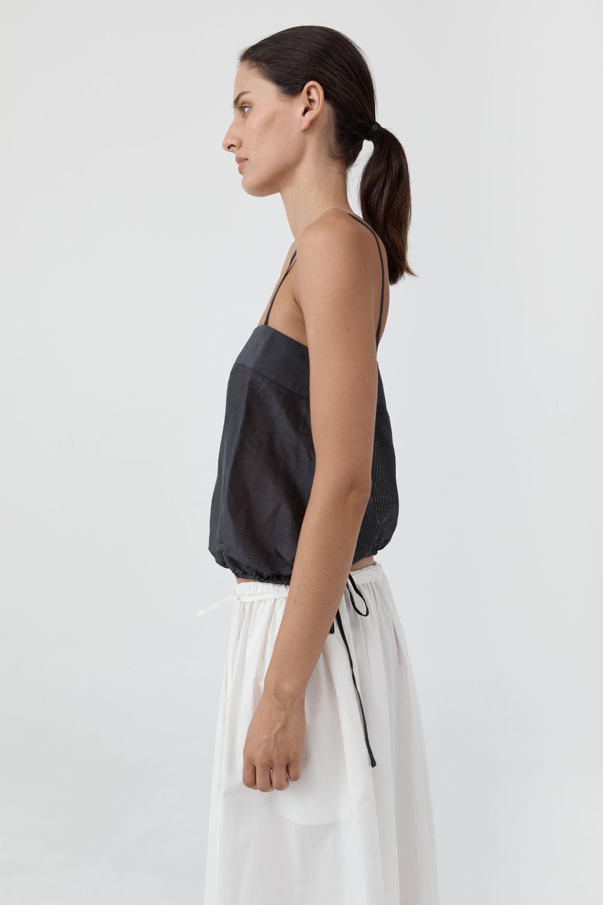 Woven Check Drawstring Cami - Iron Glaze