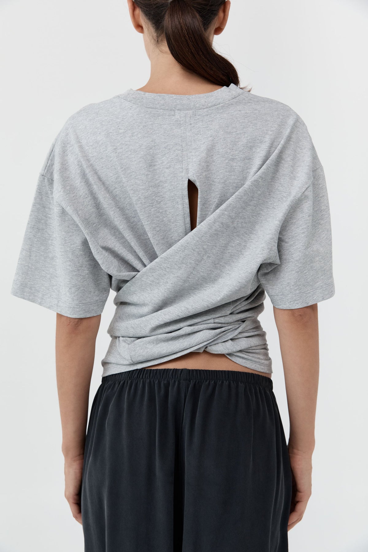 Cotton Jersey Split Back Tee - Light Grey Marle