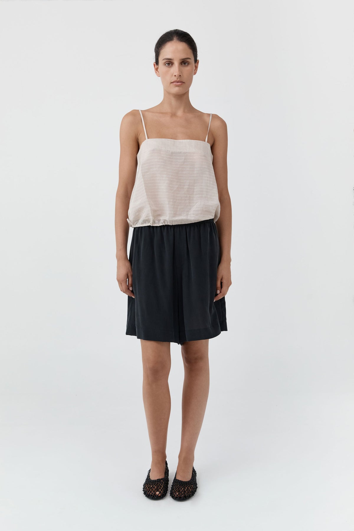 Woven Check Drawstring Cami - Soft Ash