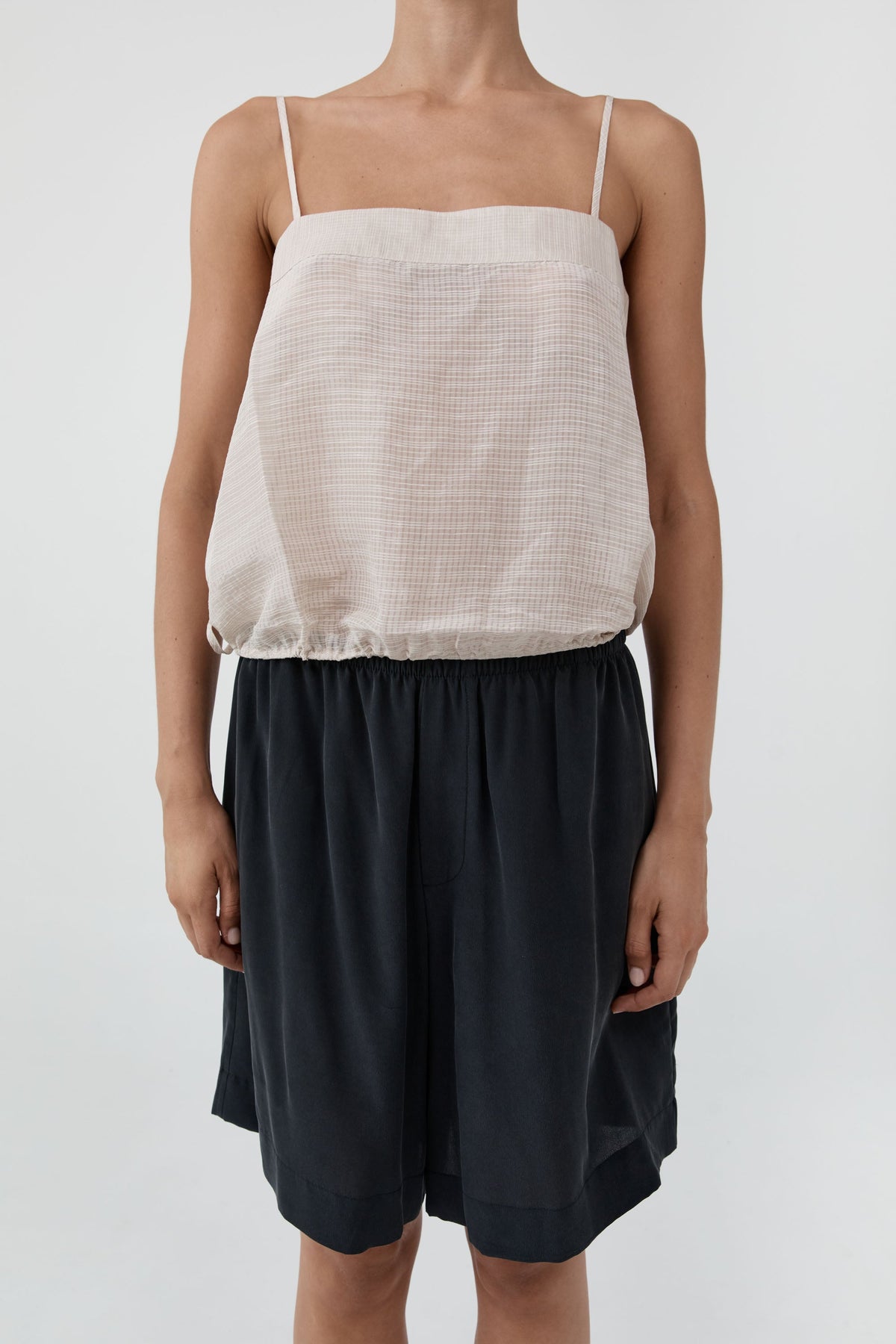 Woven Check Drawstring Cami - Soft Ash