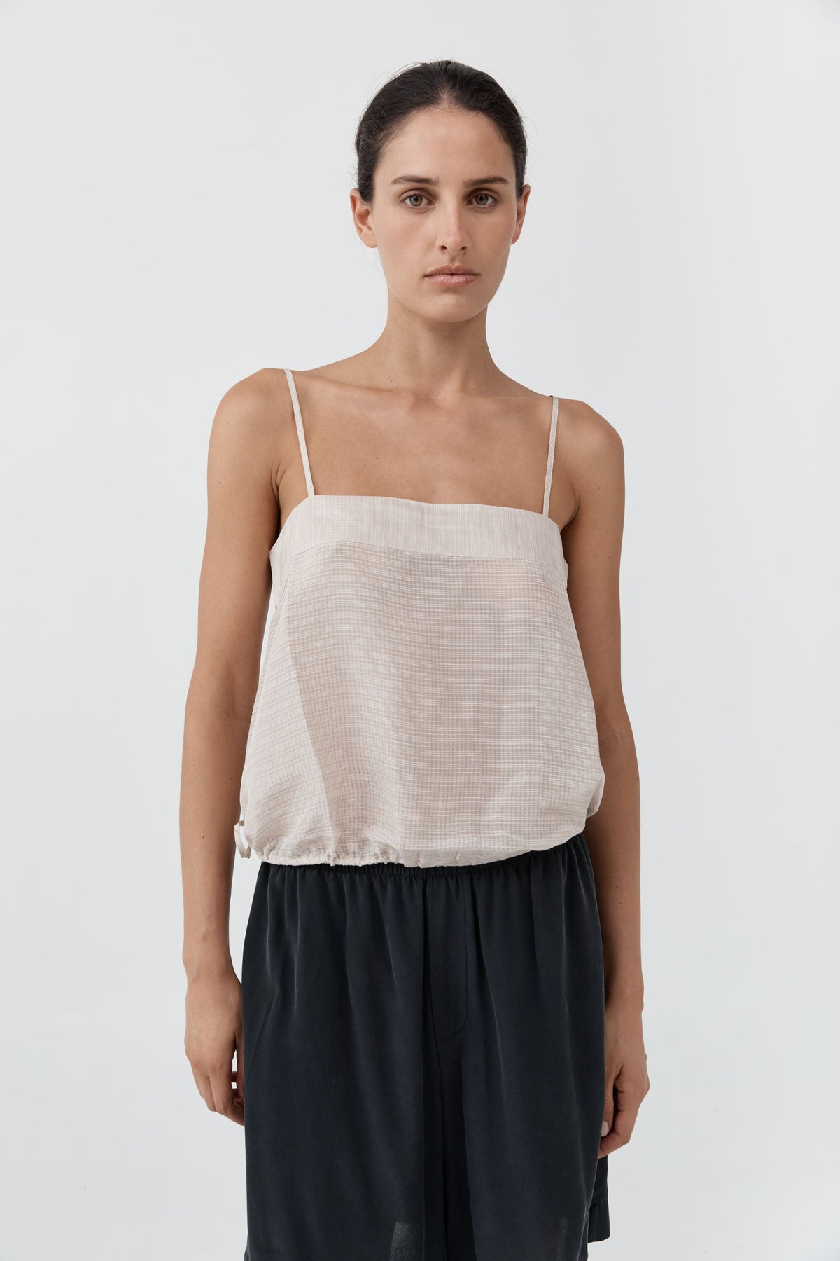 Woven Check Drawstring Cami - Soft Ash