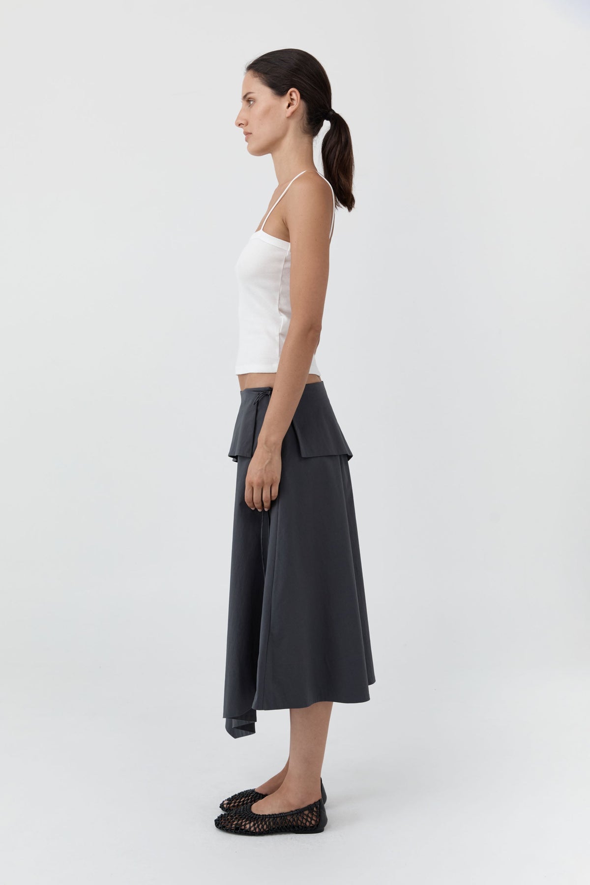 Detachable Belt Asymm Skirt - Iron Glaze