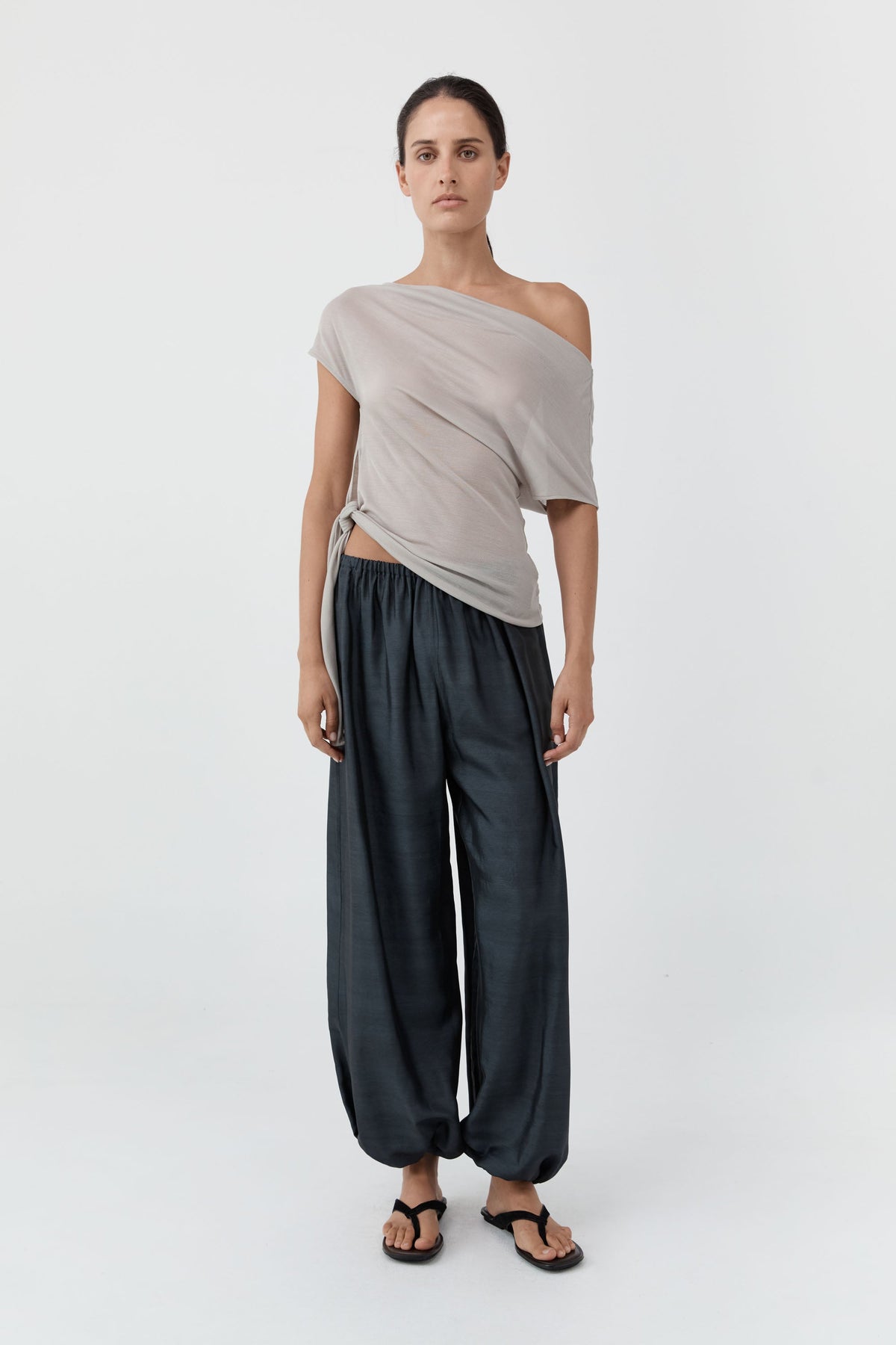 Silk Adjustable Balloon Pants - Washed Black