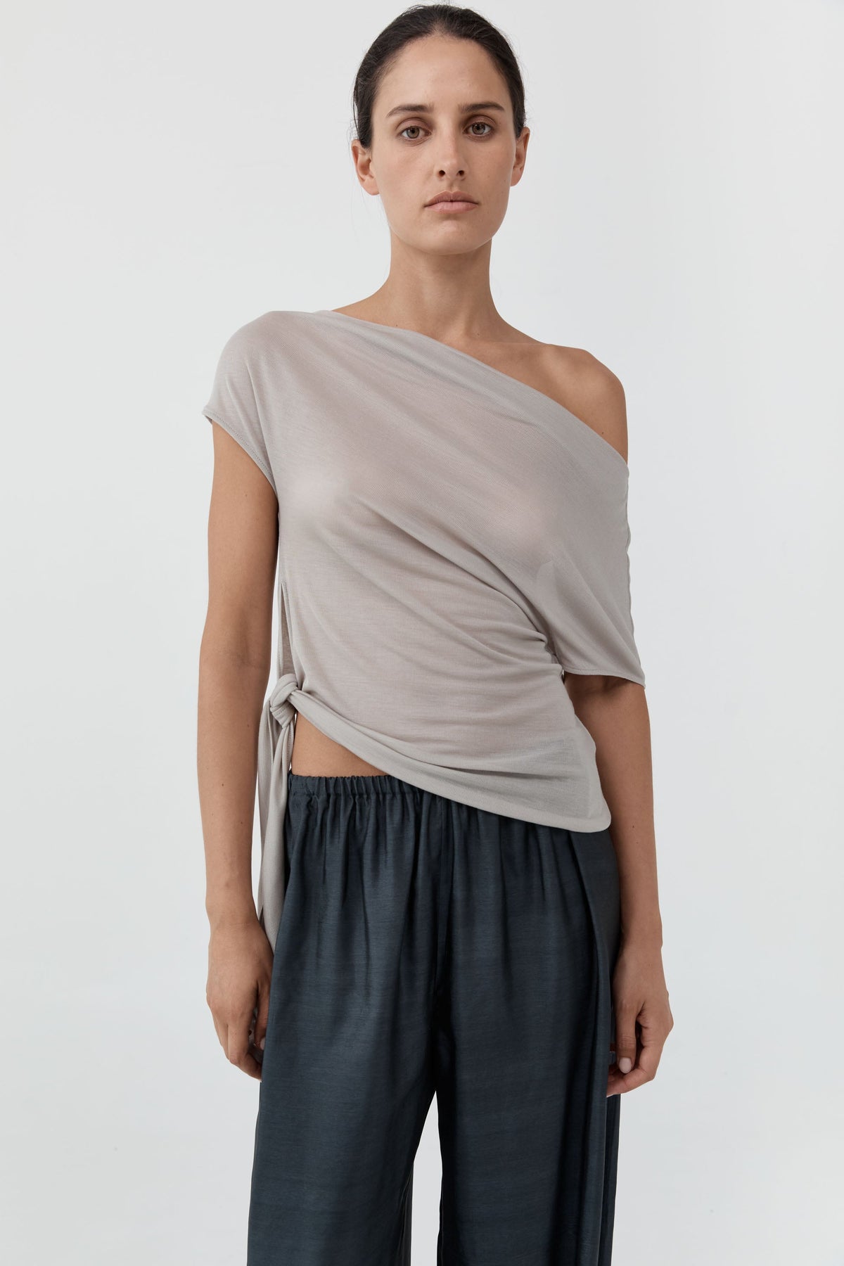 Fine Jersey Off Shoulder Top - Soft Ash