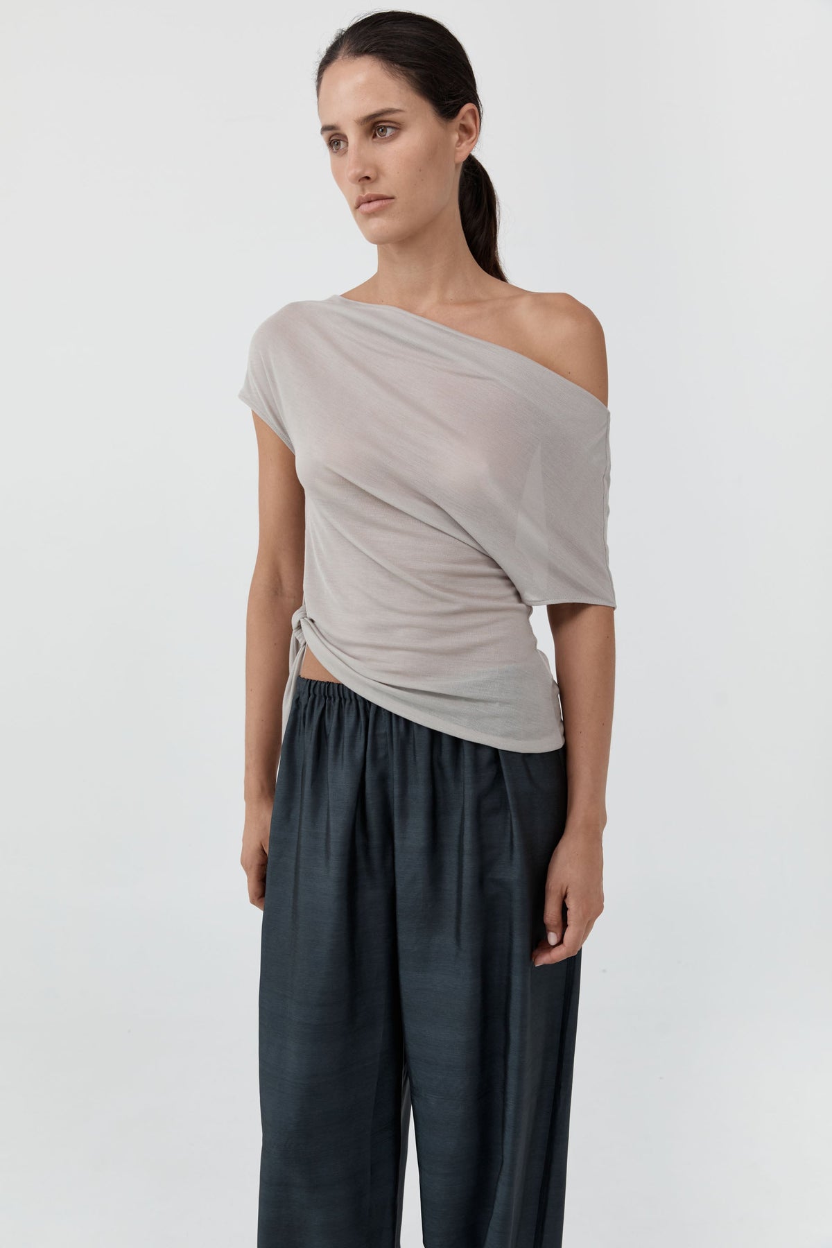 Fine Jersey Off Shoulder Top - Soft Ash