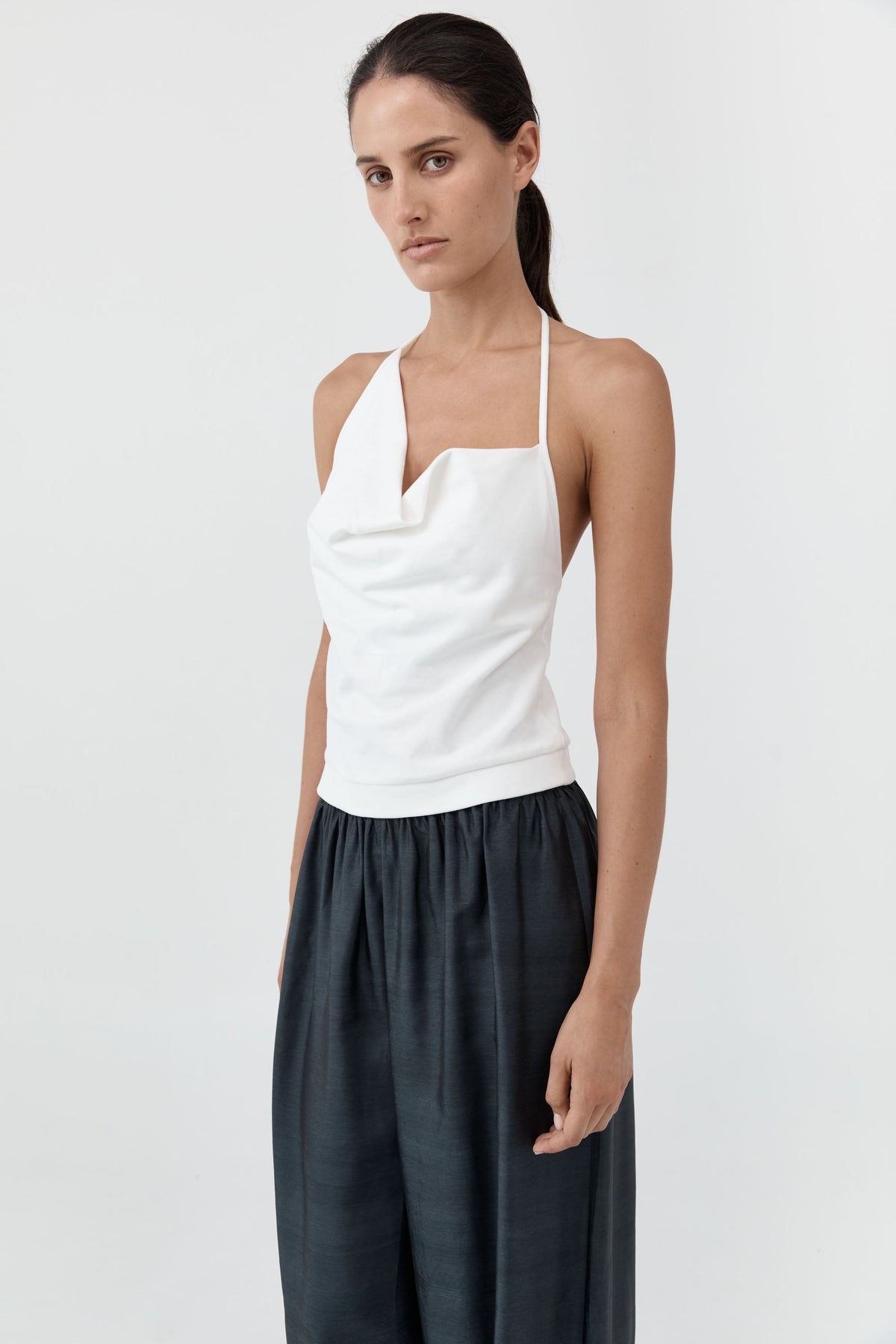 Cotton Jersey Halter Top - Off White