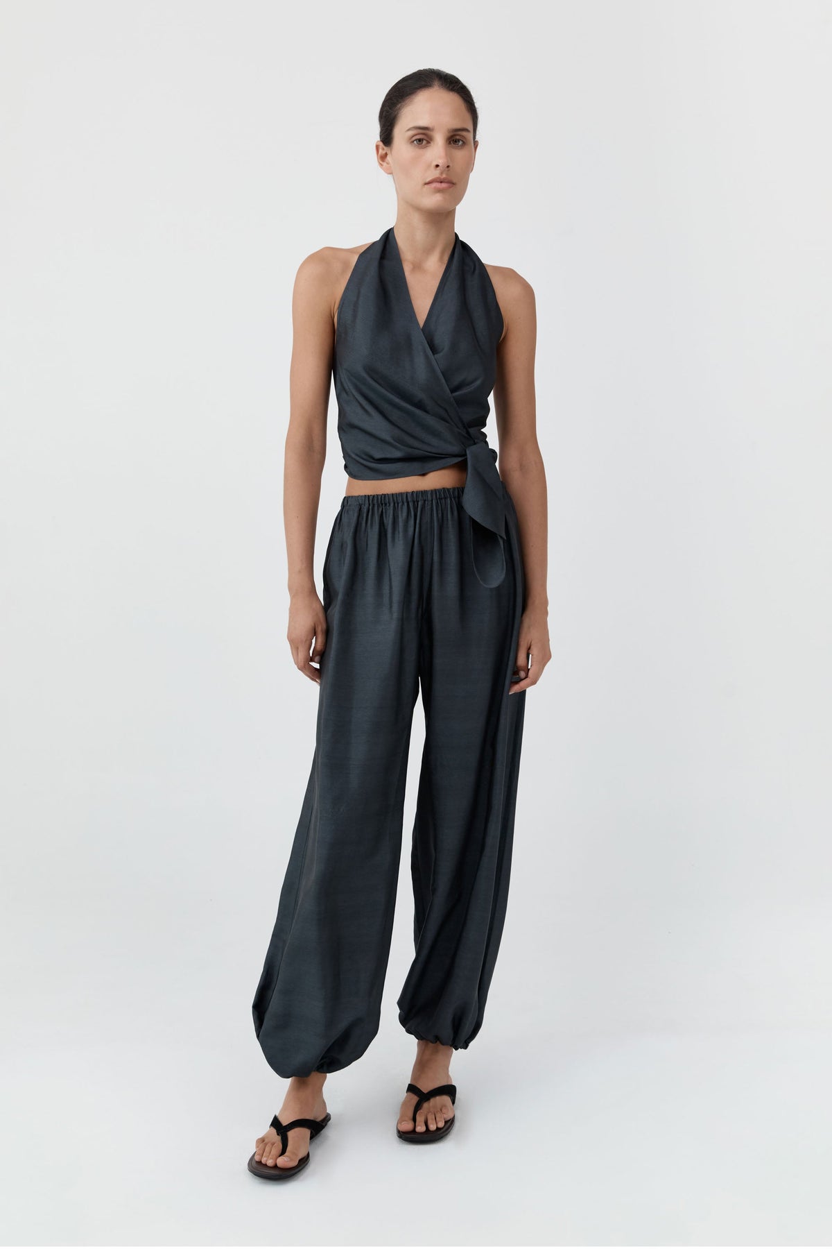Silk Adjustable Balloon Pants - Washed Black