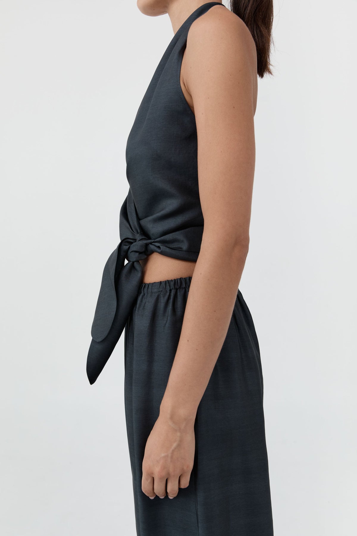 Silk Halter Wrap Top - Washed Black