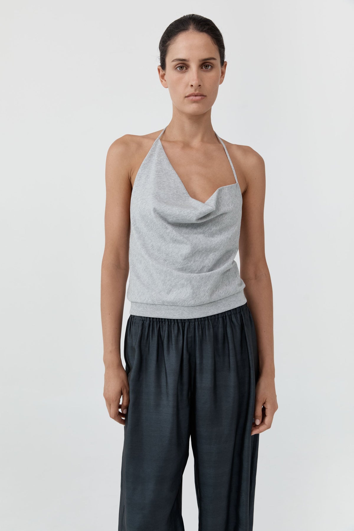 Cotton Jersey Halter Top - Light Grey Marle