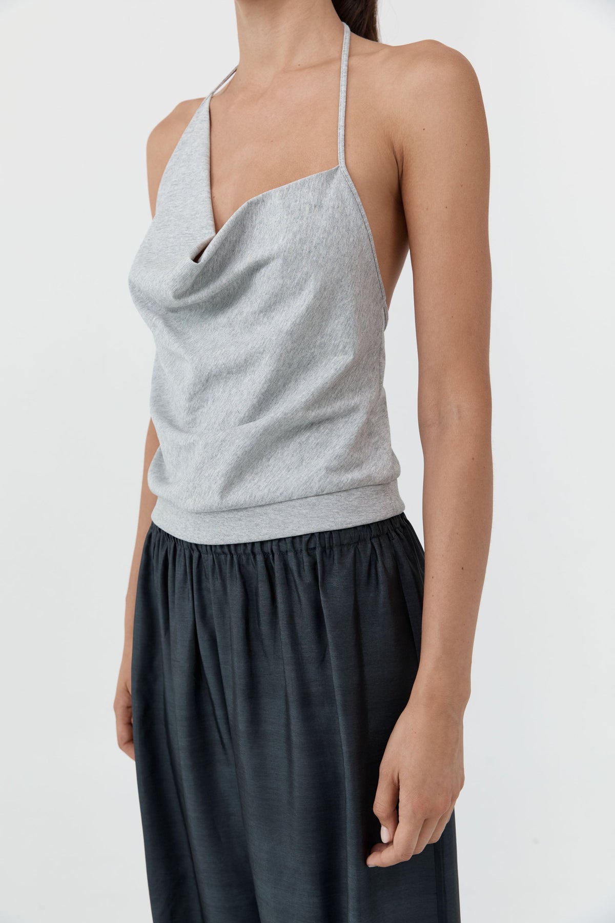 Cotton Jersey Halter Top - Light Grey Marle