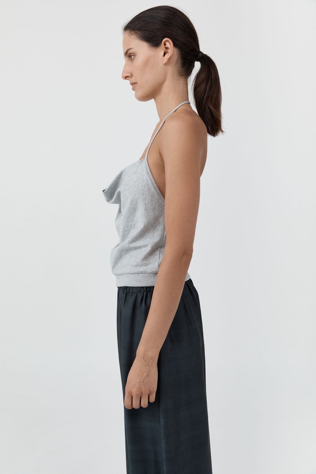 Cotton Jersey Halter Top - Light Grey Marle
