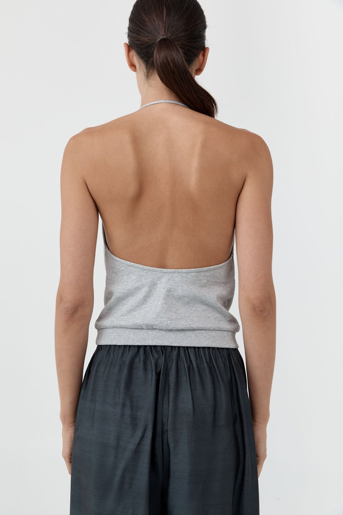 Cotton Jersey Halter Top - Light Grey Marle