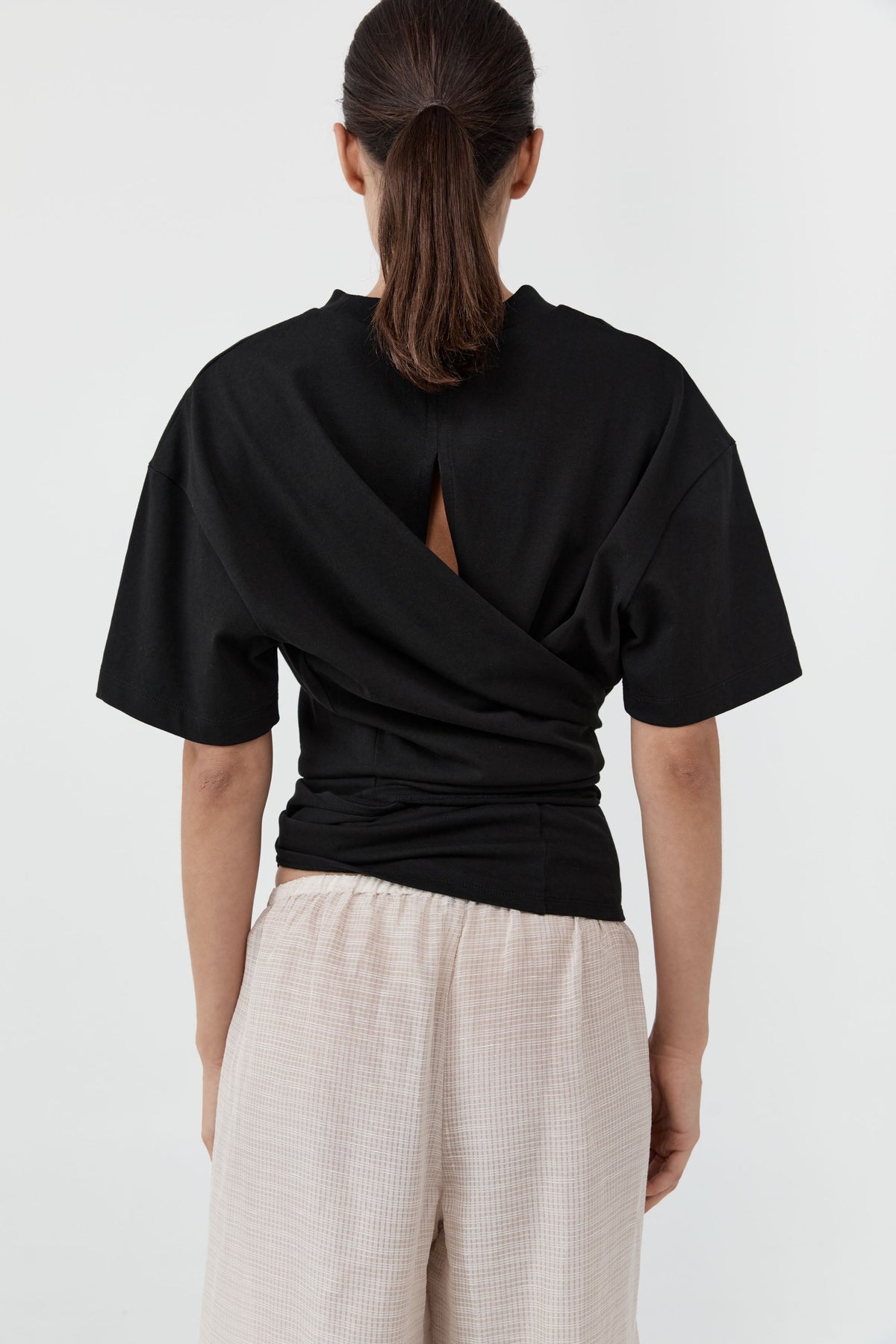 Cotton Jersey Split Back Tee - Black