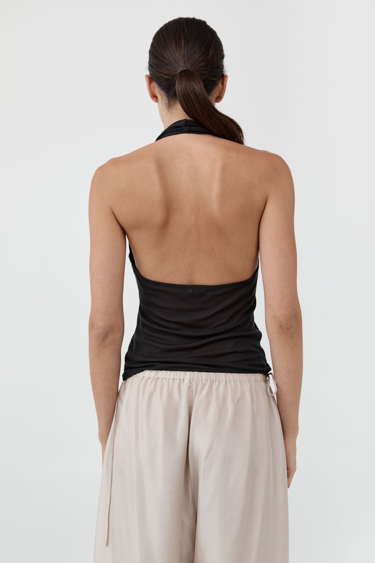 Fine Jersey Wrap Halter Top - Charcoal