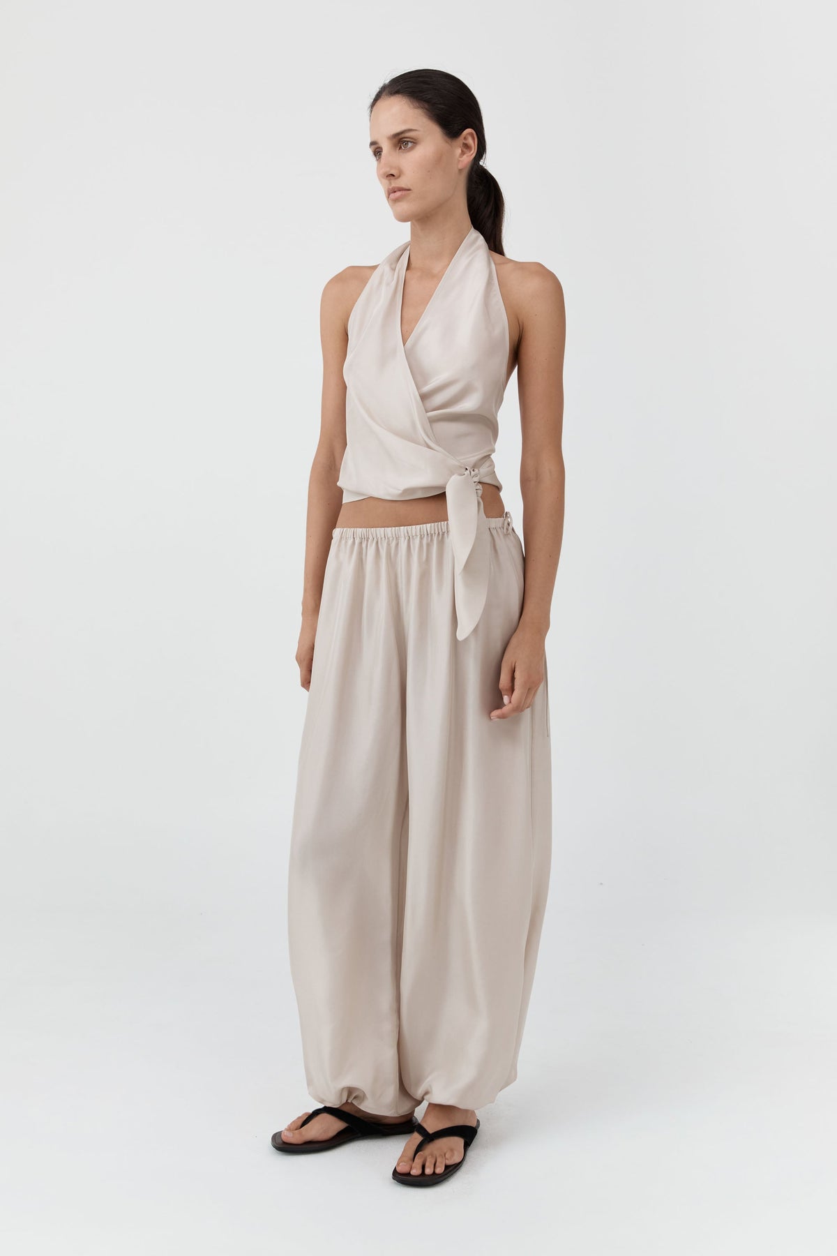 Silk Adjustable Balloon Pants - Soft Ash