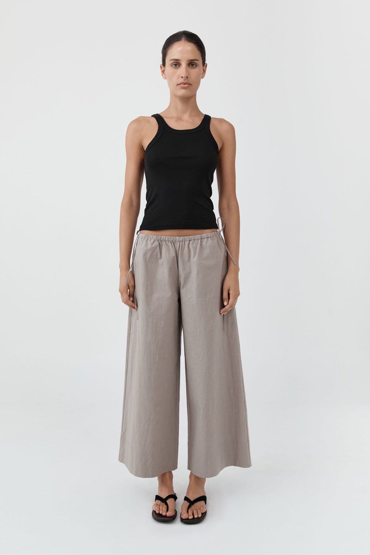 Technical Cotton Cropped Drawstring Pants - Grey Stone