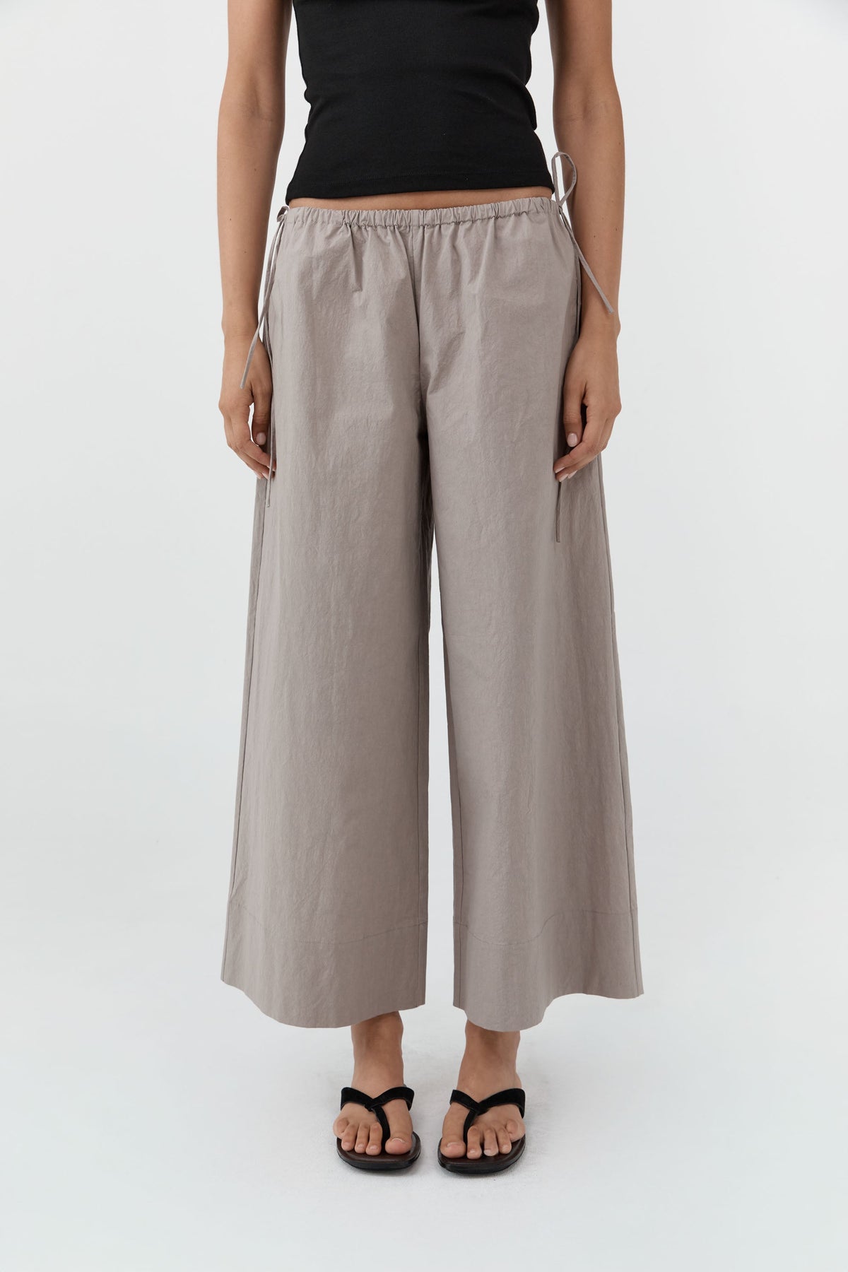 Technical Cotton Cropped Drawstring Pants - Grey Stone
