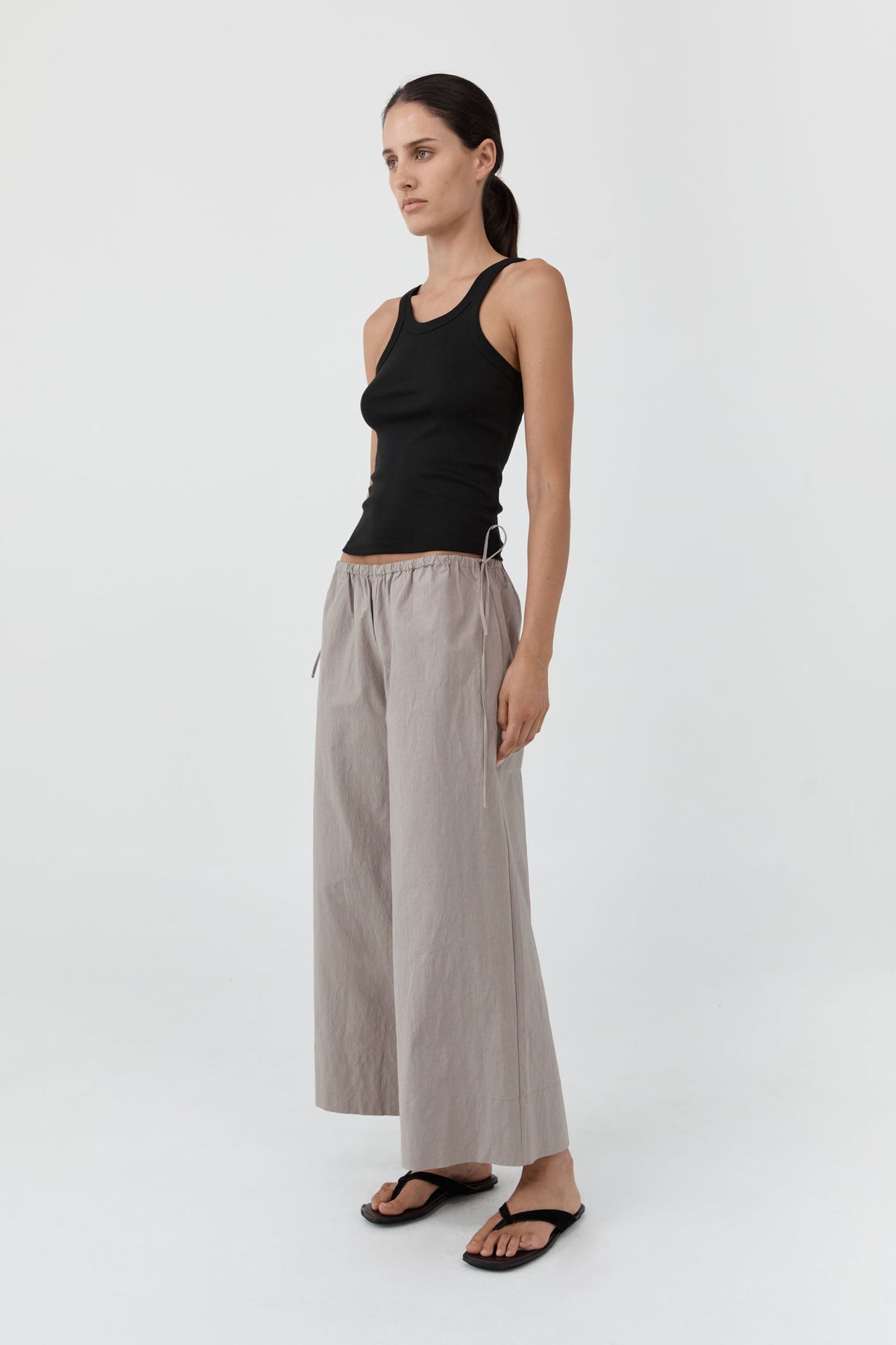 Technical Cotton Cropped Drawstring Pants - Grey Stone